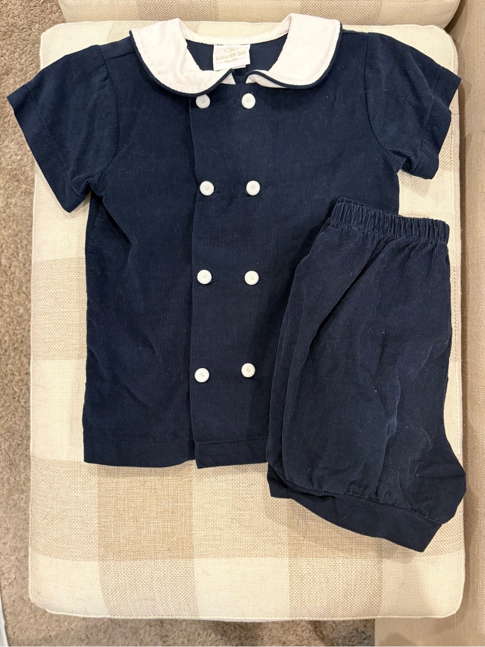 Lullaby Set Navy Double-Breasted Corduroy Sailor Set with White Peter Pan Collar